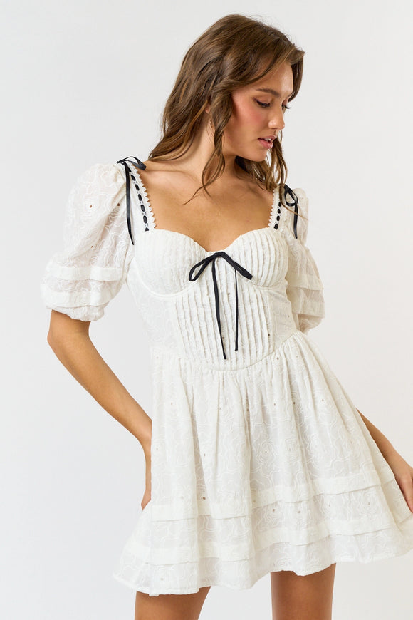 Puff Sleeve Bow Detail Babydoll Dress