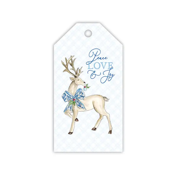 Peace, Love & Joy Reindeer with Blue Bow Gift Tags