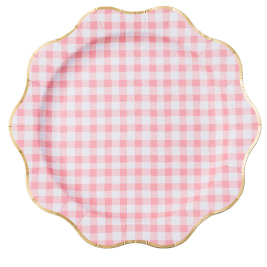 Elegant Petal Pink Gingham Dinner Plates