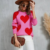 Valentine's Day Jacquard Pullover Sweater - Red