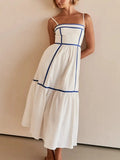 Fresh Slip A-Line Dress - Blue/White