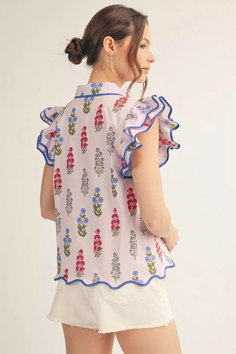 Floral Top w/ Double Cap Sleeves