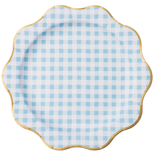 Elegant Sky Blue Gingham Dinner Plates