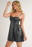 Vegan Leather Ruched Bustier Cup Flare Mini Dress