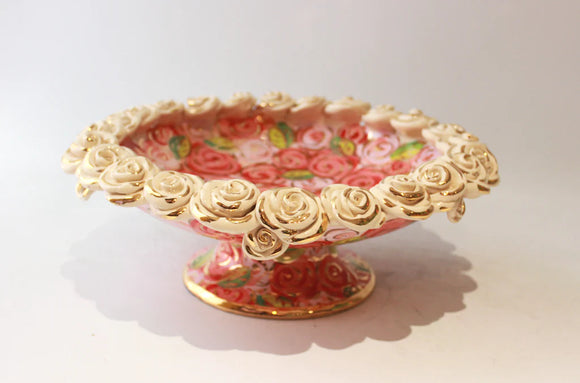 Hand Painted Rose Encrusted Cake Stand