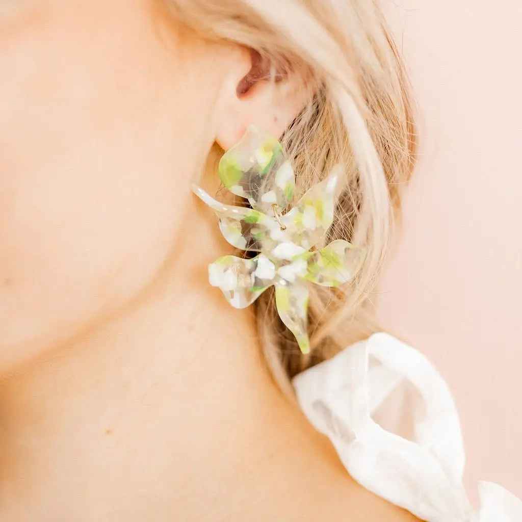 Flora Statement Earrings - Neon Yellow Clouds