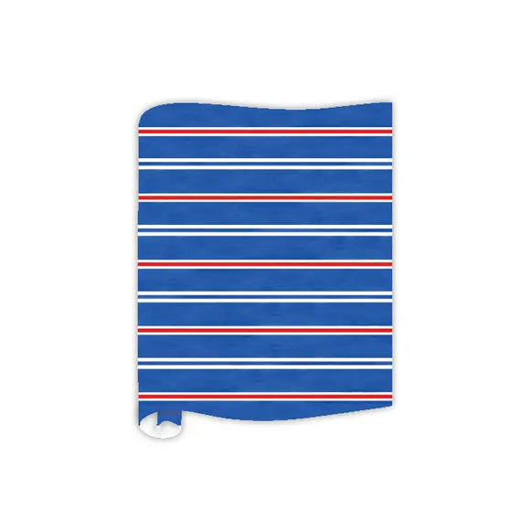 Watercolor Blue and Red Stripe Table Runner