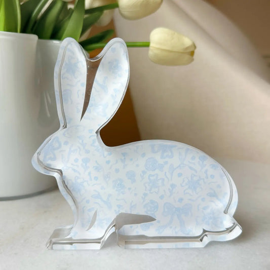Easter Acrylic Bunny Block - Blue Chinoiserie Pattern