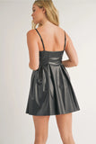 Vegan Leather Ruched Bustier Cup Flare Mini Dress