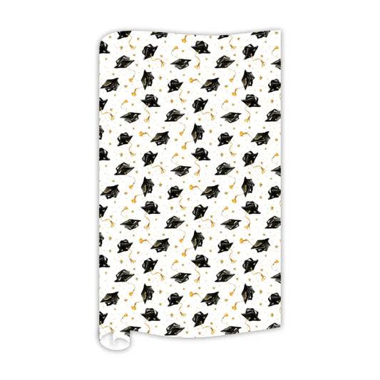 Grad Caps and Gold Stars Wrapping Paper