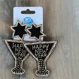 Happy New Year Martini Glass Earrings