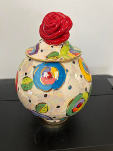 Large Spherical Rose Lidded Pot