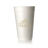 Merry Christmas Gold Script Styrofoam Cups