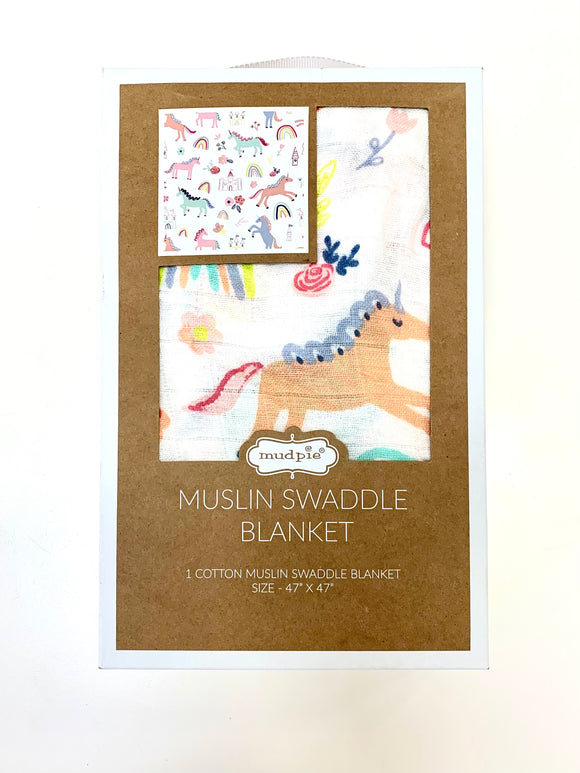 Muslin Swaddle Blanket - White Unicorn