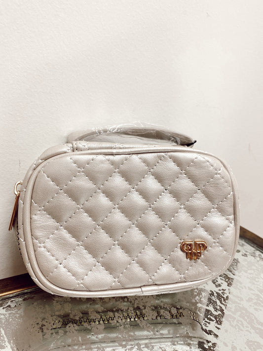 Tiara Mini Jewelry Case - White Gold Quilted