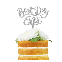 Best Day Ever Cake Topper - Silver Glitter