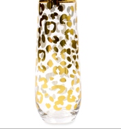 Stemless Champagne Glass - Gold Leopard