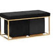 Black Velveteen Bench & Stools