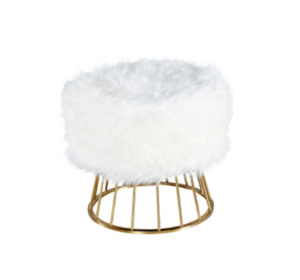 Faux Fur Ottoman with Basketleg - Gold