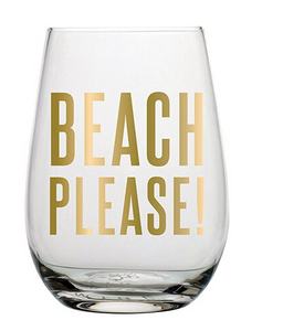 Beach Please Stemless Wine Glass - Clear