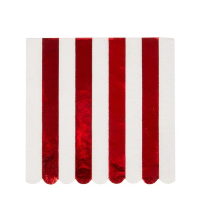 Shiny Red Stripe Beverage Napkins