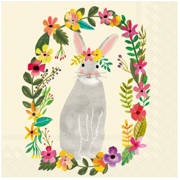 Floral Bunny Beverage Napkins