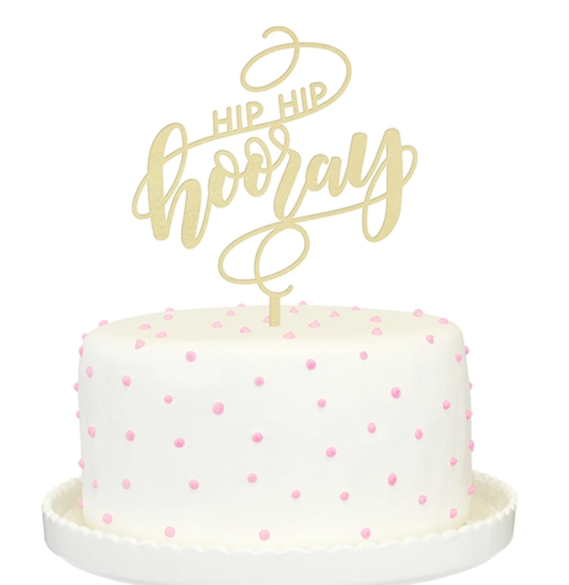 Hip Hip Hooray Cake Topper - Gold