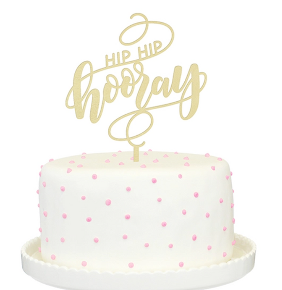 Hip Hip Hooray Cake Topper - Gold