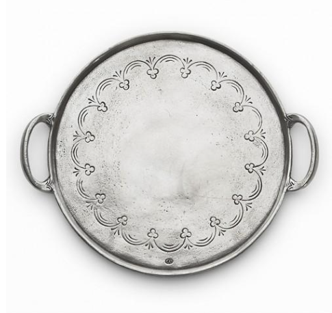 Vintage Pewter Round Tray with Handles