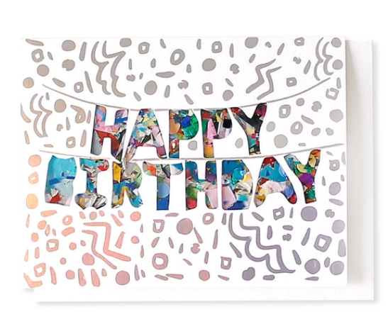 HBD Balloons Confetti Filled & Holographic Foil Stamped Card