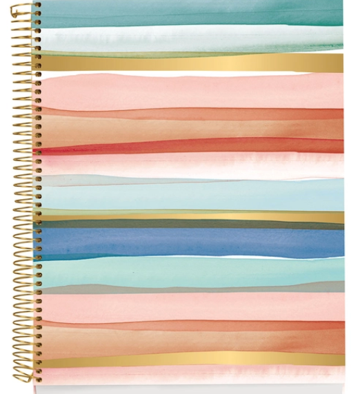 Multicolor Watercolor Stripes Foil Spiral Notebook
