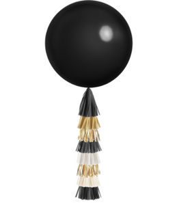 Jumbo Balloon & Tassel Tail - Black, White & Gold