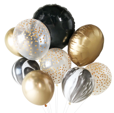 Balloon Bouquet - Black White & Gold