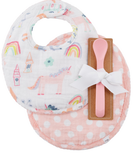 Unicorn Muslin Bibs and Spoon