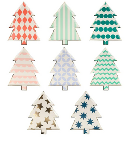 Patterned Christmas Tree Diecut Plates