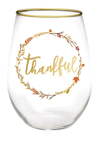 Thankful Stemless Wine Glass