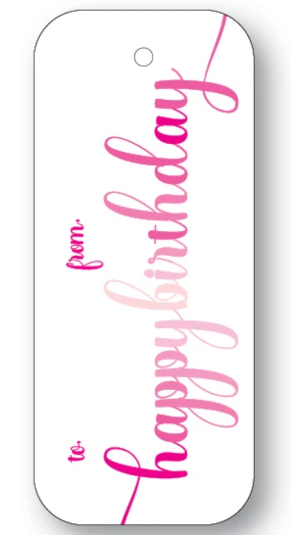 Fuchsia Wide Script Happy Birthday Gift Tags