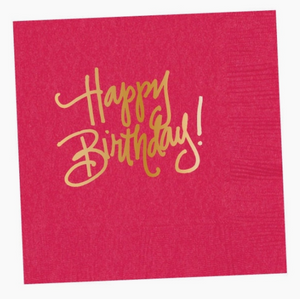 Hot Pink Happy Birthday Beverage Napkins