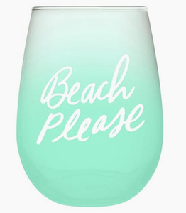 Beach Please Stemless Wine Glass - Mint