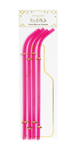 Bright Pink Glitter Wine Bottle Straws