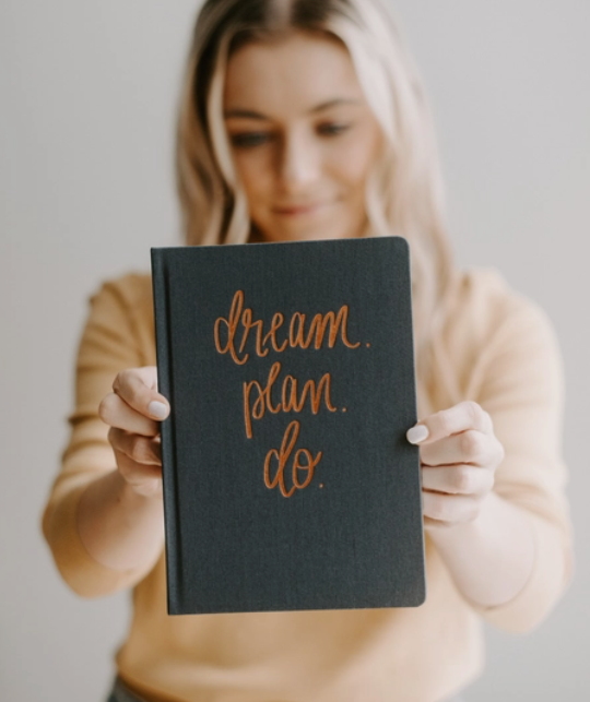 Dream Plan Do Grey and Rose Gold Fabric Journal