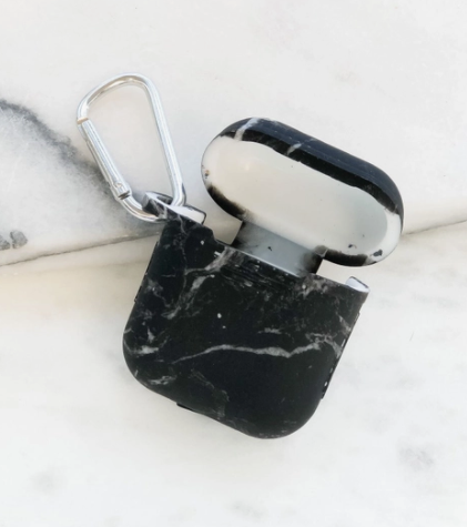 Silicone AirPod Case with Clip - Black Marble