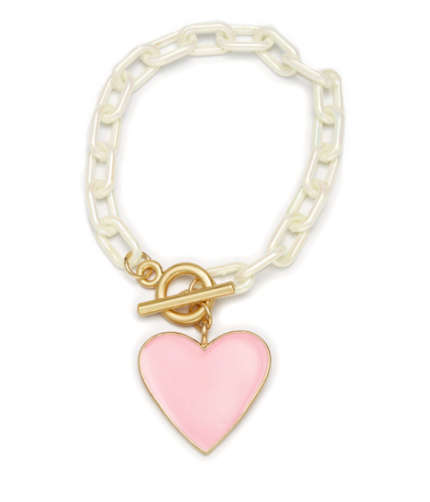 Kids Pearly White Heart Charm Chain Bracelet