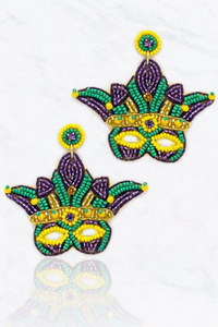 Mardi Gras Mask Beaded Earrings