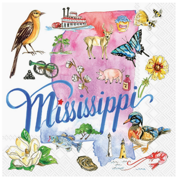 The State of Mississippi Beverage Napkins