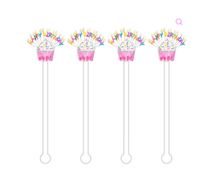 Happy Birthday Sprinkle Cupcake Acrylic Stir Sticks