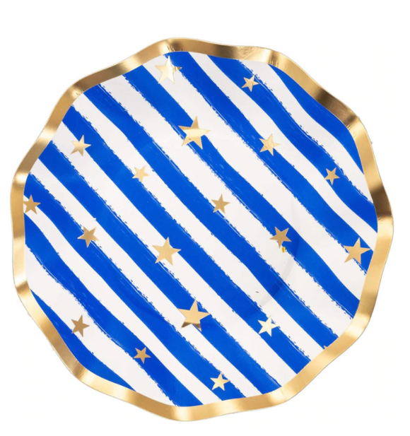 Blue Patriotic Confetti Wavy Salad Plate