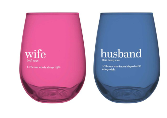 Husband/Wife Wine Glass Set