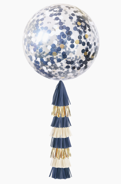 Jumbo Confetti Balloon & Tassel Tail - Navy & Gold