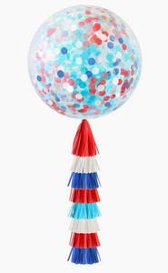 Jumbo Confetti Balloon & Tassel Tail - Red, White, & Blue